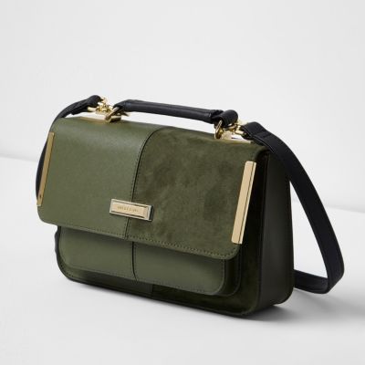 Khaki green textured mini satchel bag